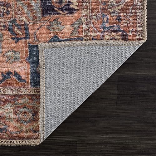 Miniatura 6 de Bloom Rugs - Tapete tradicional de pasillo lavable, para entrada, baño y cocina, color beige y terracota, tamaño exacto 2.5 x 12 ft