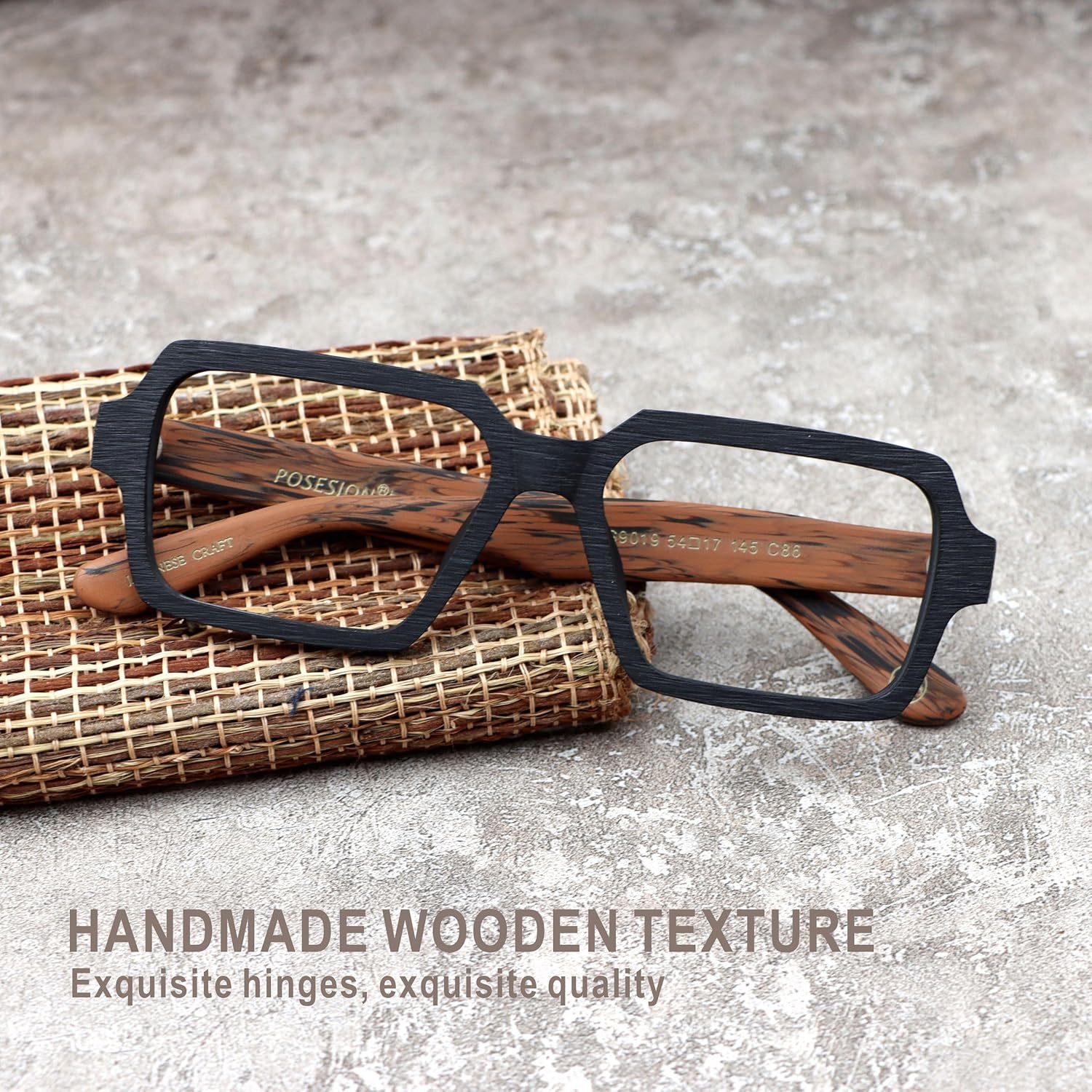 J&L Glasses Fashion Large Frame Wooden Unisex Glasses Frame (Black,Brown, clear)