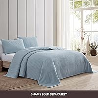 Vista 3 de Beatrice Home Fashions Colcha de chenilla de canal, matrimonial, color azul