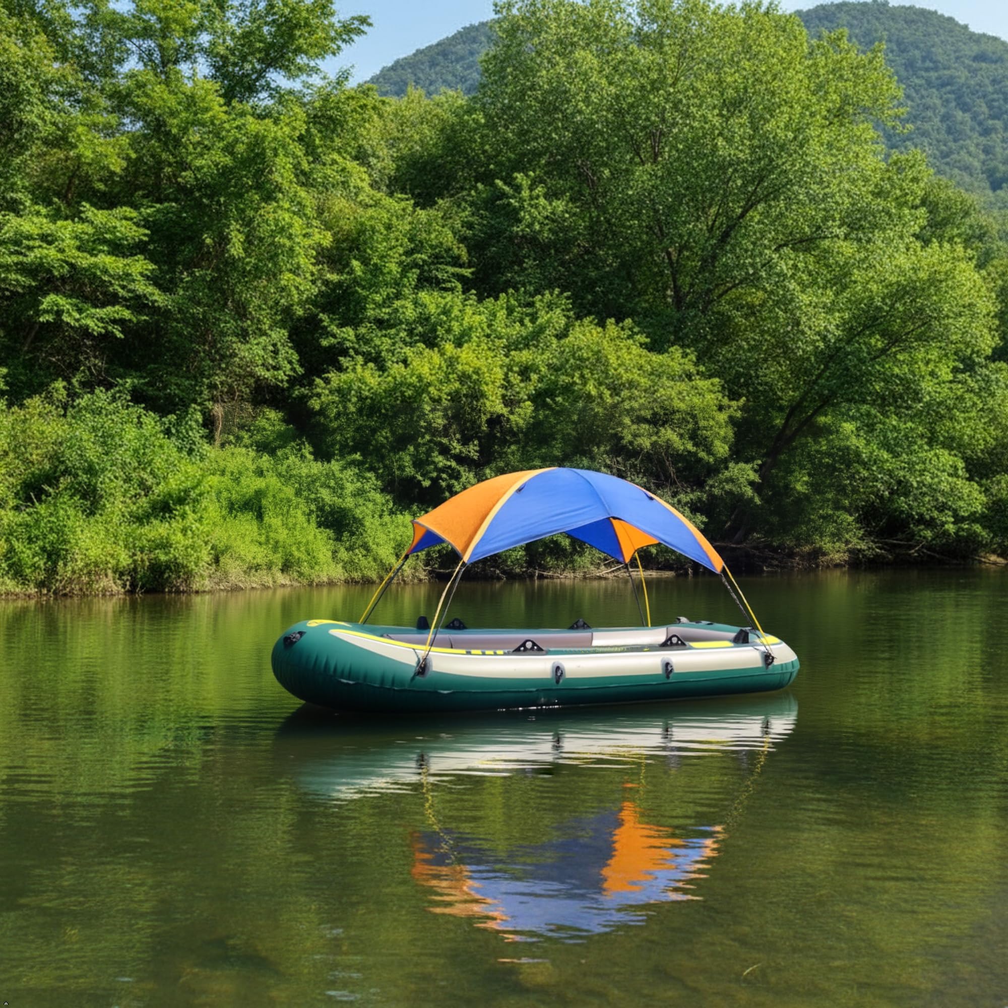 Sonnenschutz-Markise für Schlauchboote, Blau/Orange, für 4-5 Personen, mit Zeltstangen und Befestigungszubehör (Orange)
