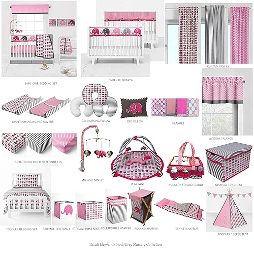 Vista 9 de Bacati - Juego de ropa de cama de 4 piezas para niñas y niños pequeños, 100% algodón, incluye edredón reversible, sábana bajera, sábana superior