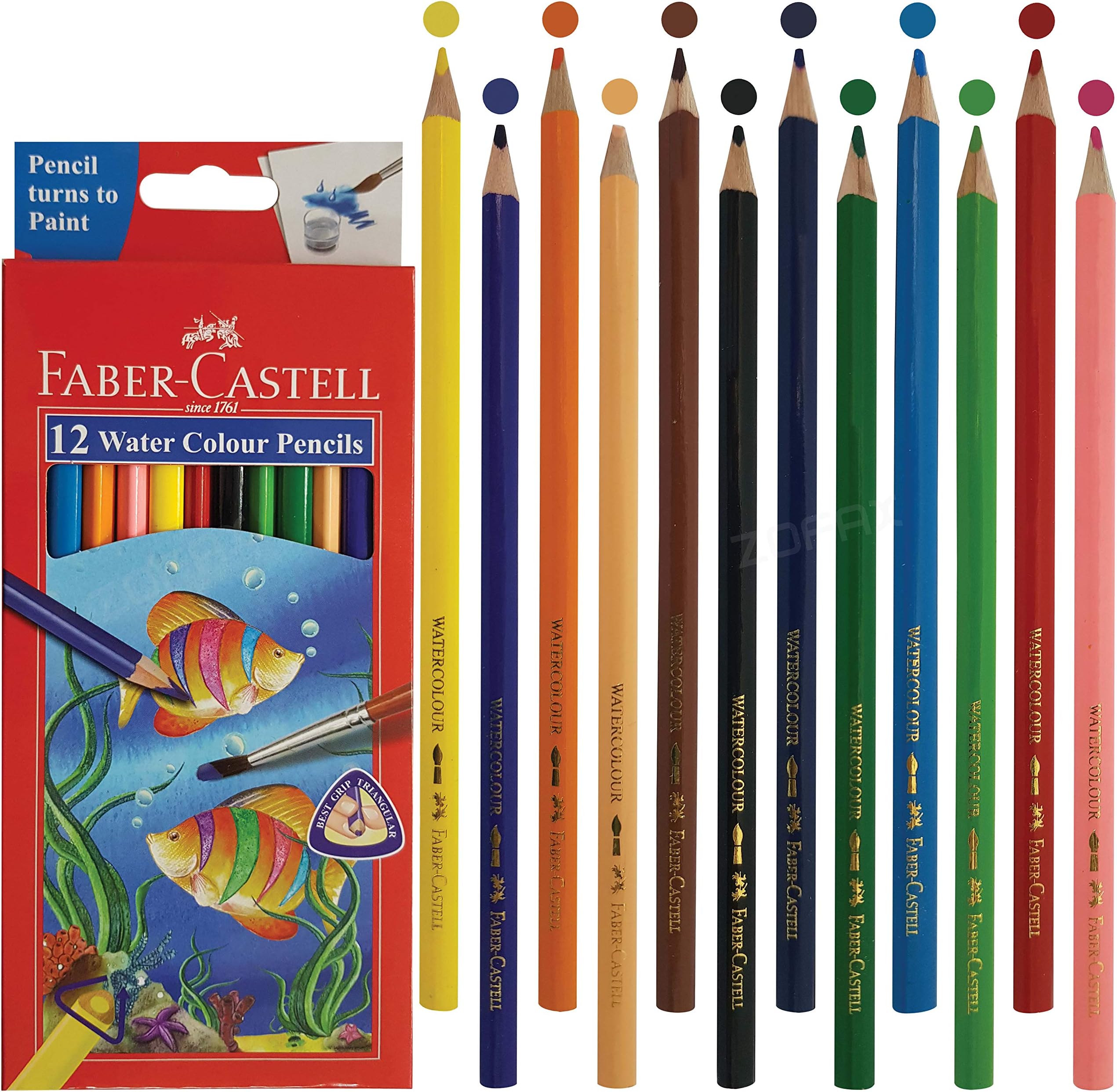 FABER CASTEL12 Triangular Water Colour Pencils Drawing Sketching Shading Art