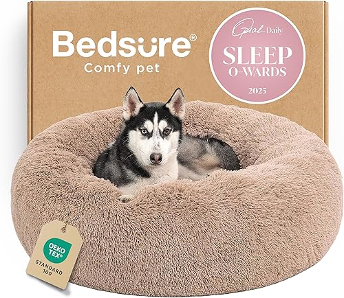 Bedsure - Cama calmante para perros y gatos, cama extragrande para perros y gatos en forma de dona - Cama lavable para mascotas de 36 pulgadas,