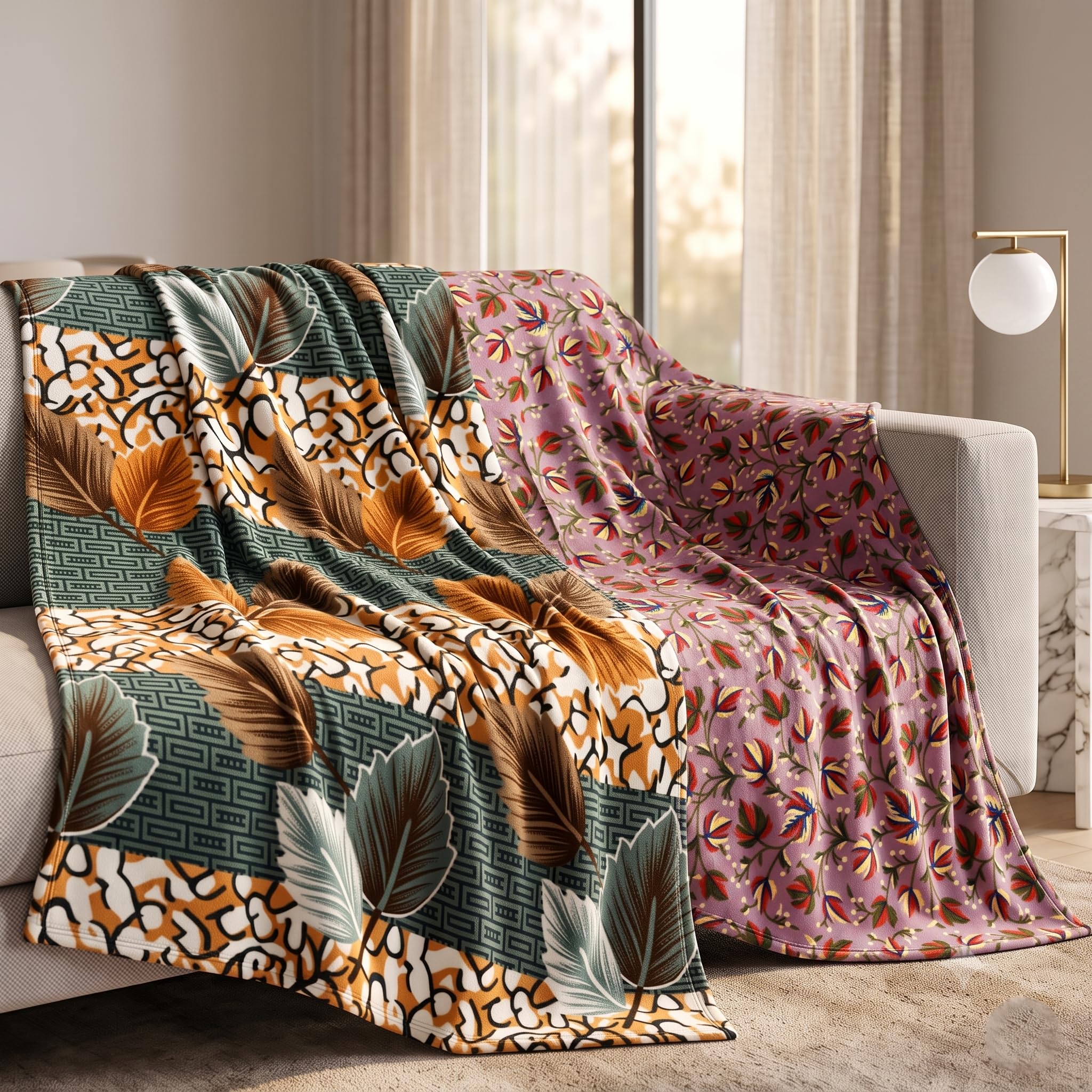 BSB HOME 220 GSM Ultra Soft Flannel Blanket Set of 2 for Single Bed, Premium Fleece Winter Blanket, Skin Friendly, Breathable, Durable, Easy Care, 60 x 90 Inches - Ochre & Crimson-image-3