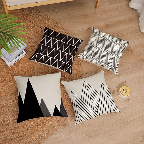 Miniatura 2 de YeeJu - Funda de cojín cuadrada de lino y algodón con diseño geométrica. Funda de almohada, para exterior, hogar, sofá., Geométrico 05, 20*20