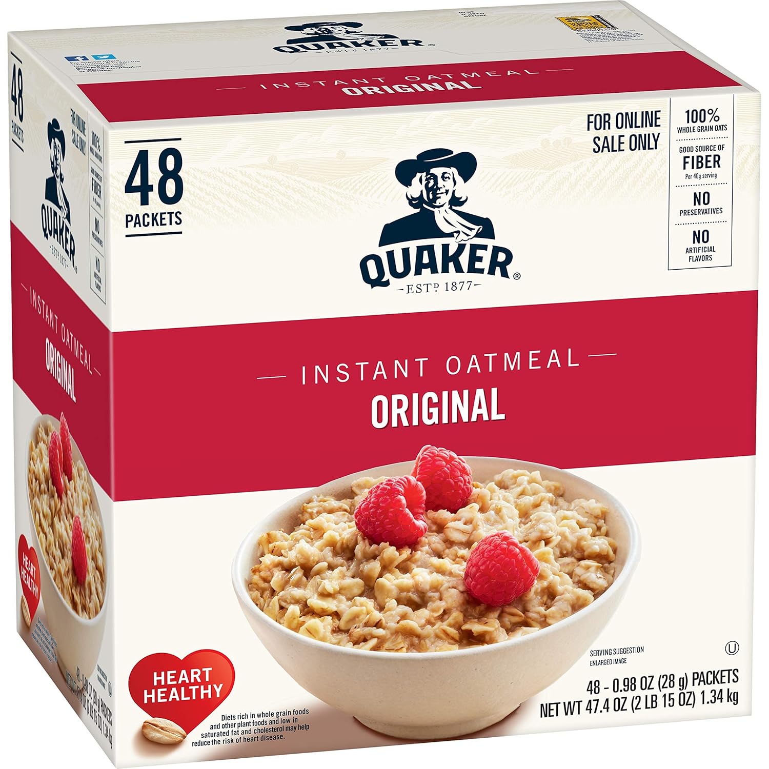 Quaker Instant Oatmeal, Original, 48 Count, 0.98 oz Packets