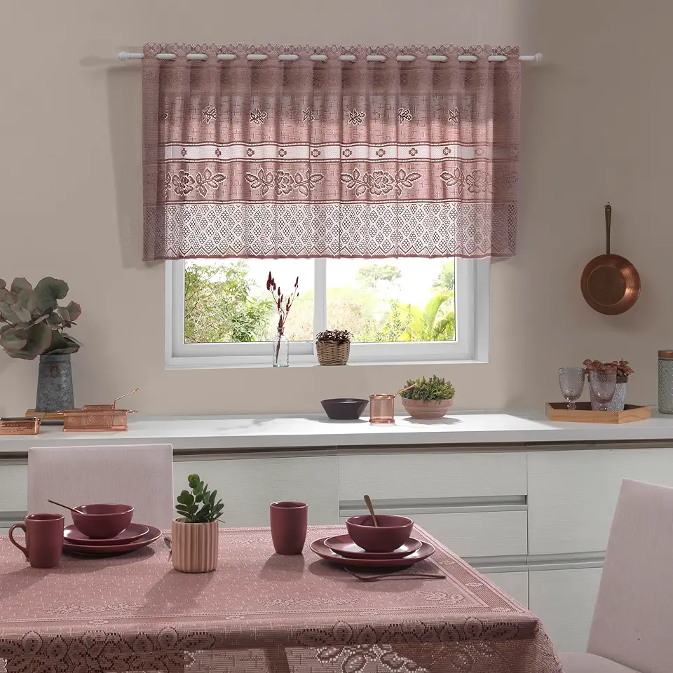 CORTINA BANDÔ DE RENDA PARA COZINHA COLOR ROSE 2,00M X 80CM