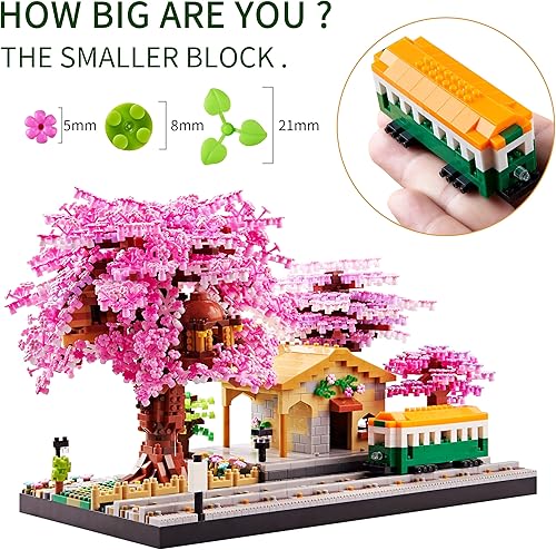 Miniatura 3 de Sakura Tree House - Juego de construcción de microbloques para adultos, mini ladrillos de cerezo japonés, kit de modelo de arquitectura de ciudad
