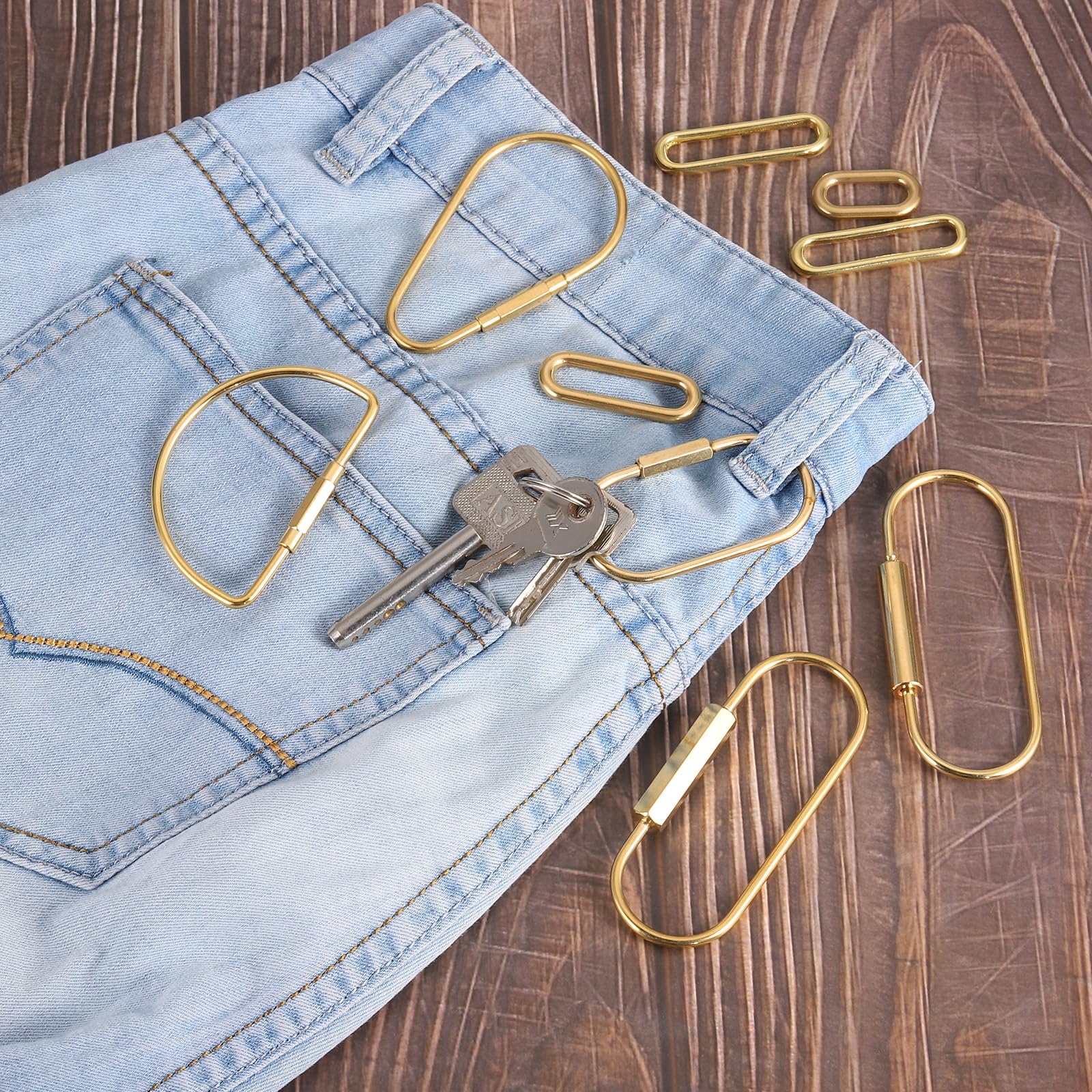 4 Portachiavi In Ottone Dorato Con Chiusura A Vite | Set Forme Ovale, D E Goccia | Organizer Chiavi Uomo/Donna - 3
