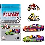 BioSwiss Bandages, Race Cars Shaped Self Adhesive Bandage Set, Latex Free, Sterile Wound Care, 50 Count