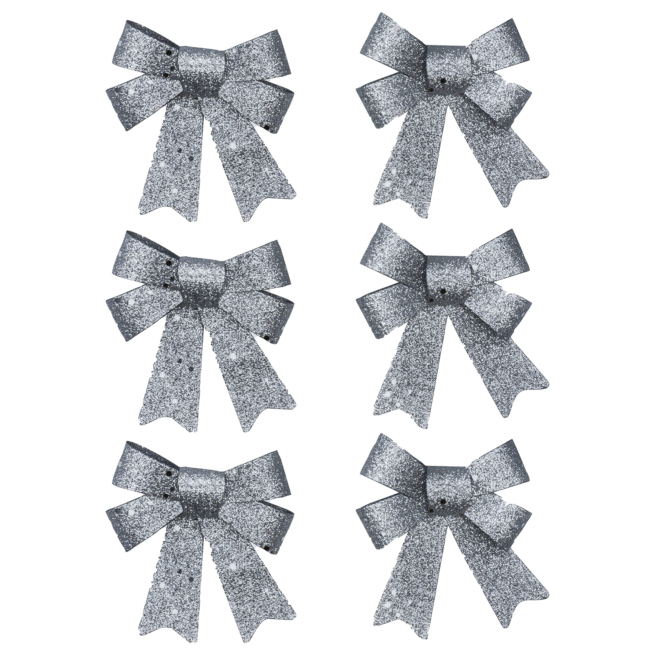 Hovuk 6X Silver Glitter Bow 6X Silver Glitter Christmas Tree Bows, Christmas Ribbon Bows Ornaments Xmas Tree Decoration Bows, Wrapping Craft Supplies 11Cm