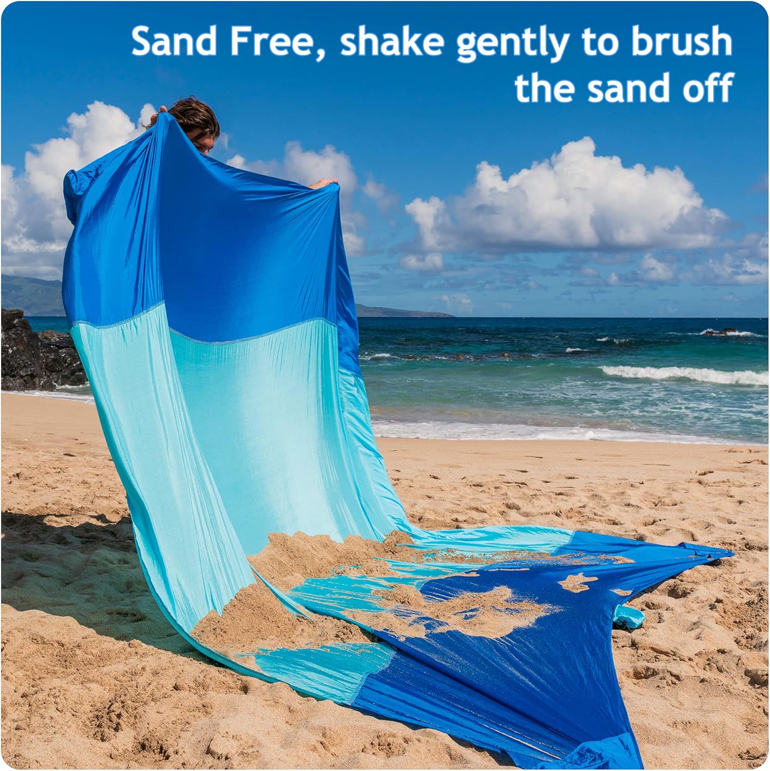 ORSEN Beach Blanket Oversized Sand Free Beach Mat (10’x9′, Aqua blue2