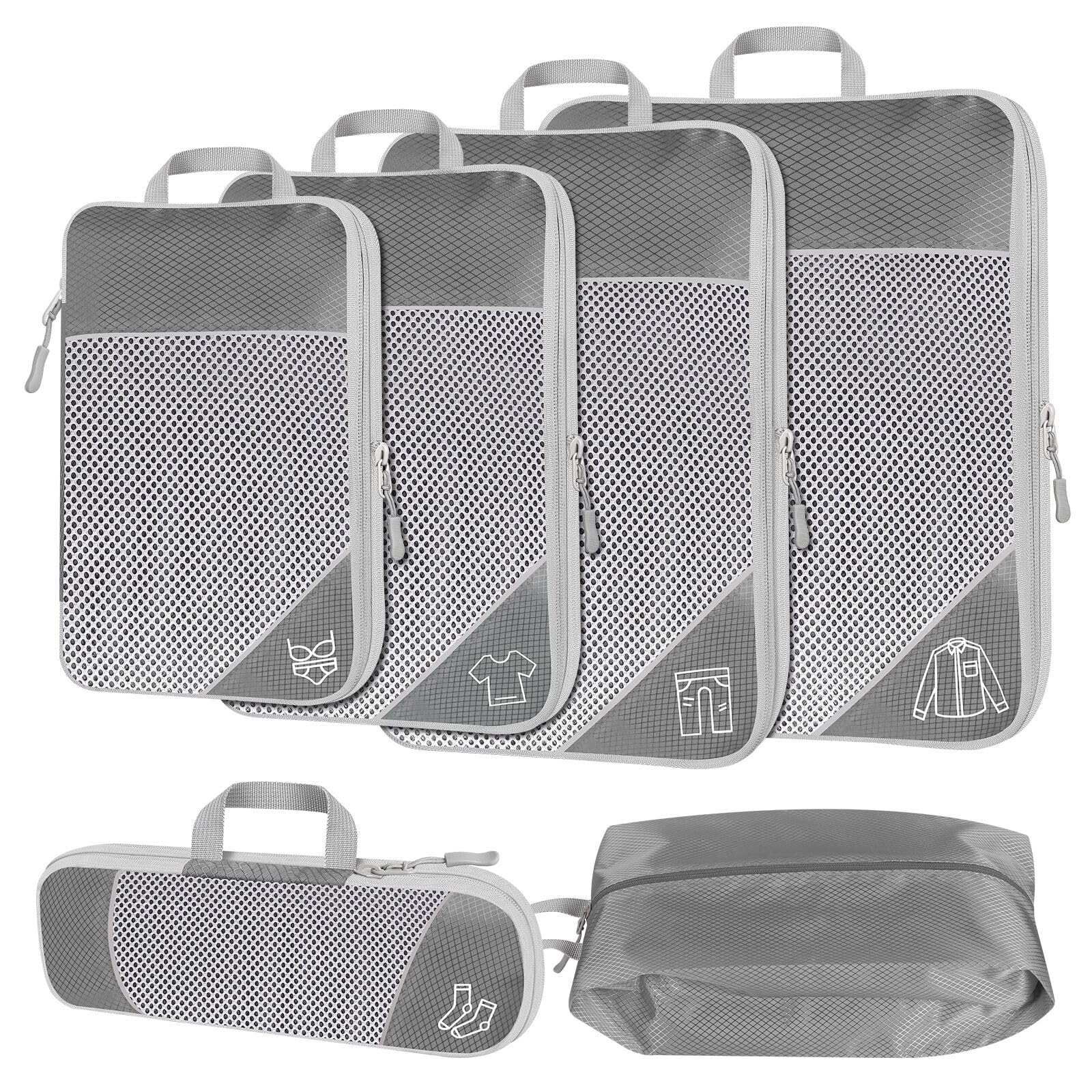 Cubi da viaggio, impermeabili, organizer per valigie, set da 6 pezzi, espandibili, per oggetti essenziali da viaggio e per la casa (confezione da 6)