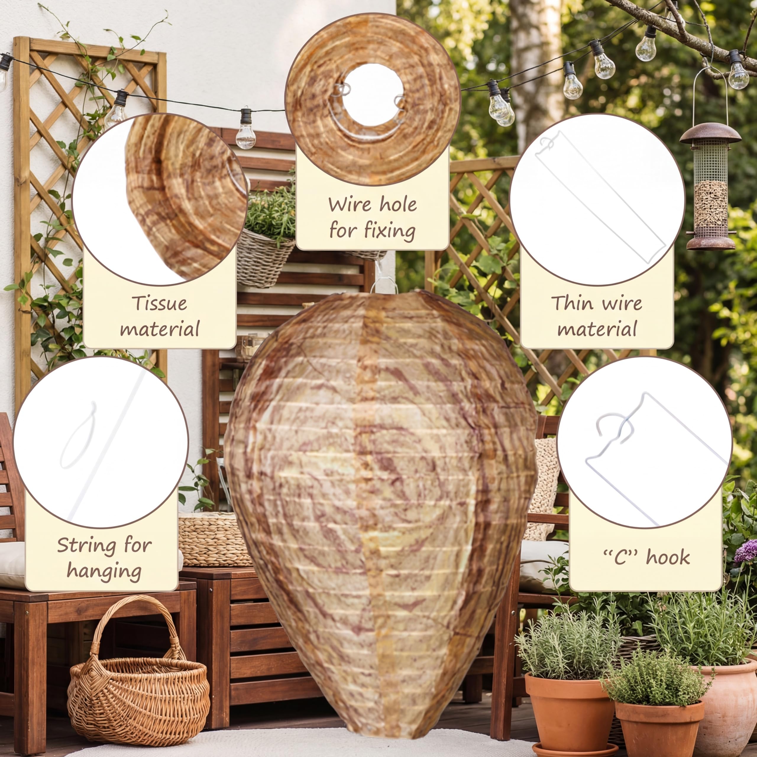 Honoson Lot de 8 leurres de guêpes à suspendre en matériau imperméable pour guêpes, frelons jaunes, maison, jardin, cour et extérieur (marron sable)