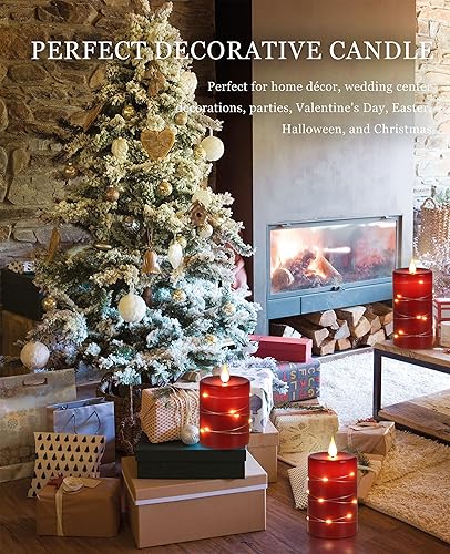 Miniatura 7 de Da by Velas rojas sin llama con cadena de luces, velas que funcionan con pilas con control remoto y temporizador, velas LED parpadeantes para