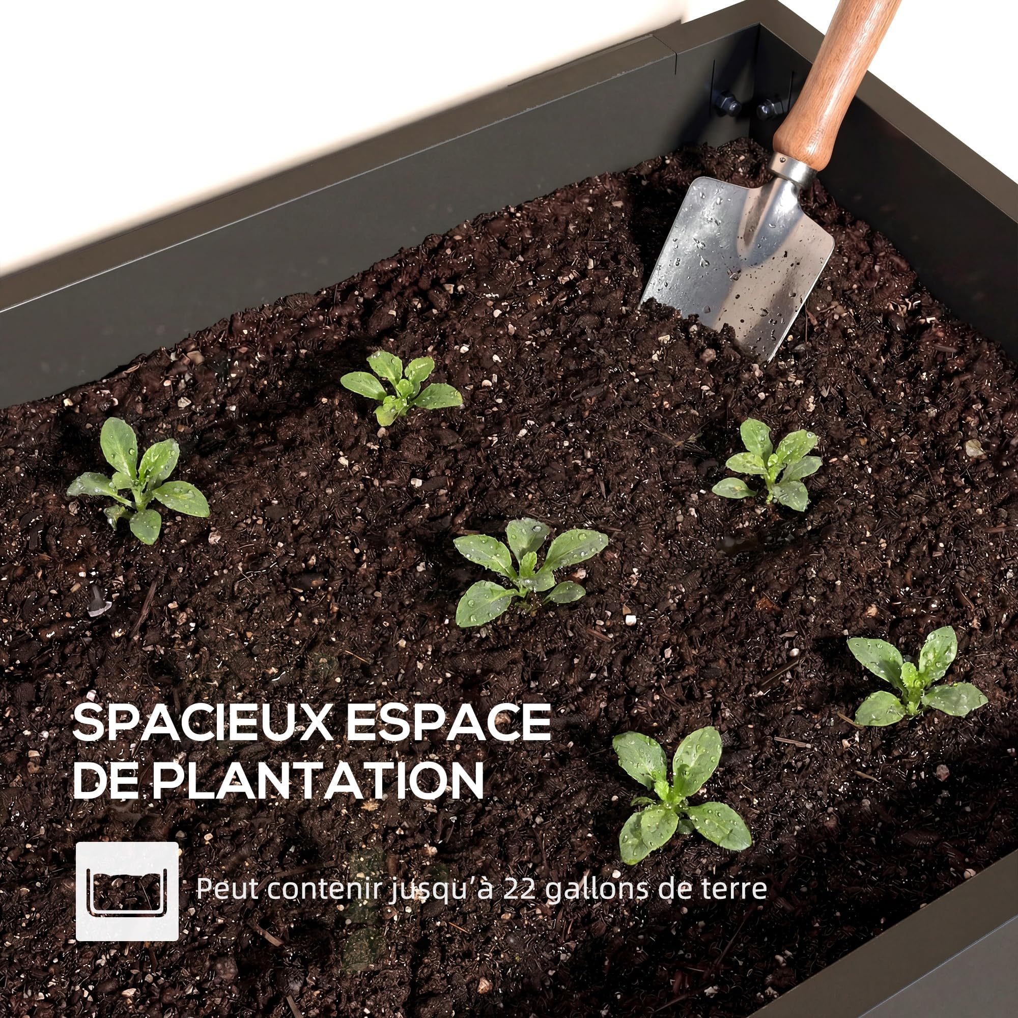 Outsunny Potager sur Pieds en Métal Trou de Drainage 100 x 40 x 80 cm Noir | Jardinière Surélevée 80L, avec Bords Arrondis, Carré Potager Surélevé pour Plantes Fleurs Légumes