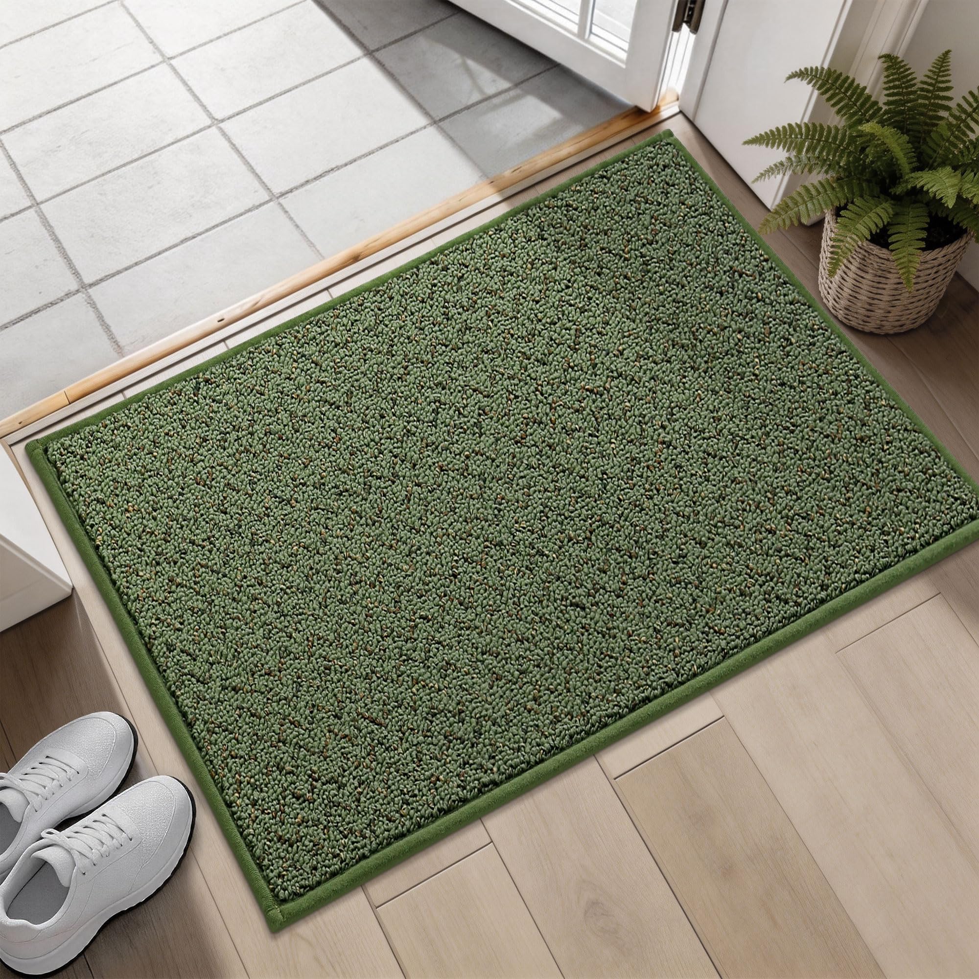 COSY HOMEER Indoor Doormat 50x80 cm, Nonslip TPR Backing Indoor Floor Mat for Inside Door Entrance Entryway, Polypropylene Washable Back Door Mat Area Rugs, Olive Green
