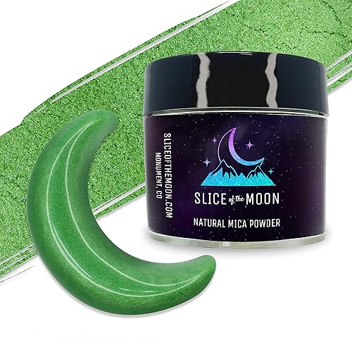 Slice of the Moon Polvo de mica mineral natural verde manzana, 0.42 oz (12 g) para uso personal o profesional - cosméticos, proyectos de resina