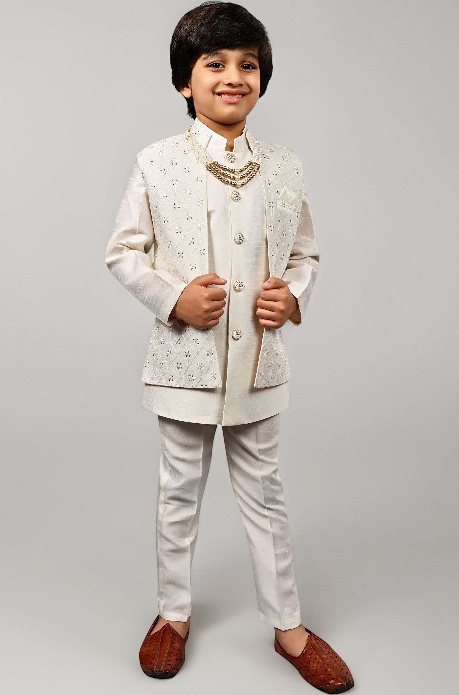 AHHAAAA Kids Ethnic Silk Blend Indo-Western Sherwani Set For Boys 504MF