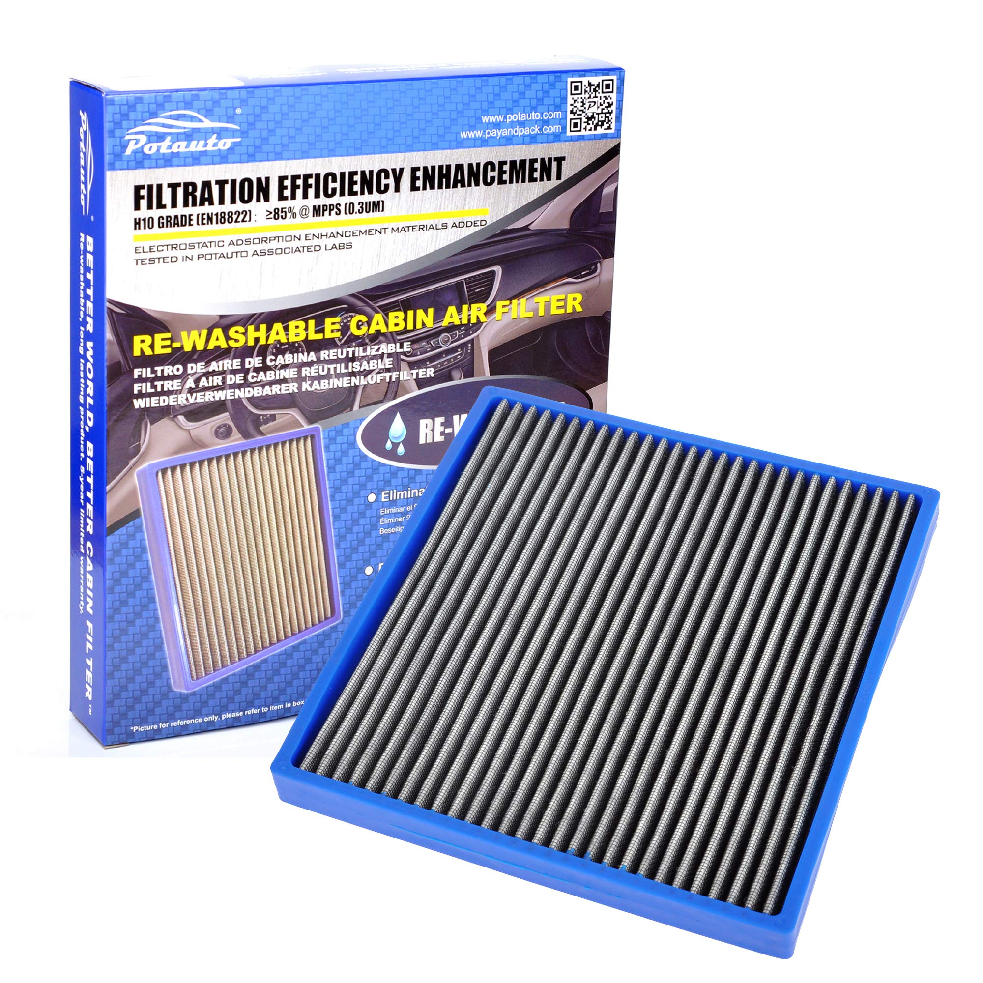 POTAUTO MAP 5002 Re-washable Cabin Air Filter Cleans Airflow for ACURA, CSX, ILX, RL, RLX, TL, TSX, ZDX, MDX, RDX, HONDA, Accord, Civic, Crosstour, CR-V