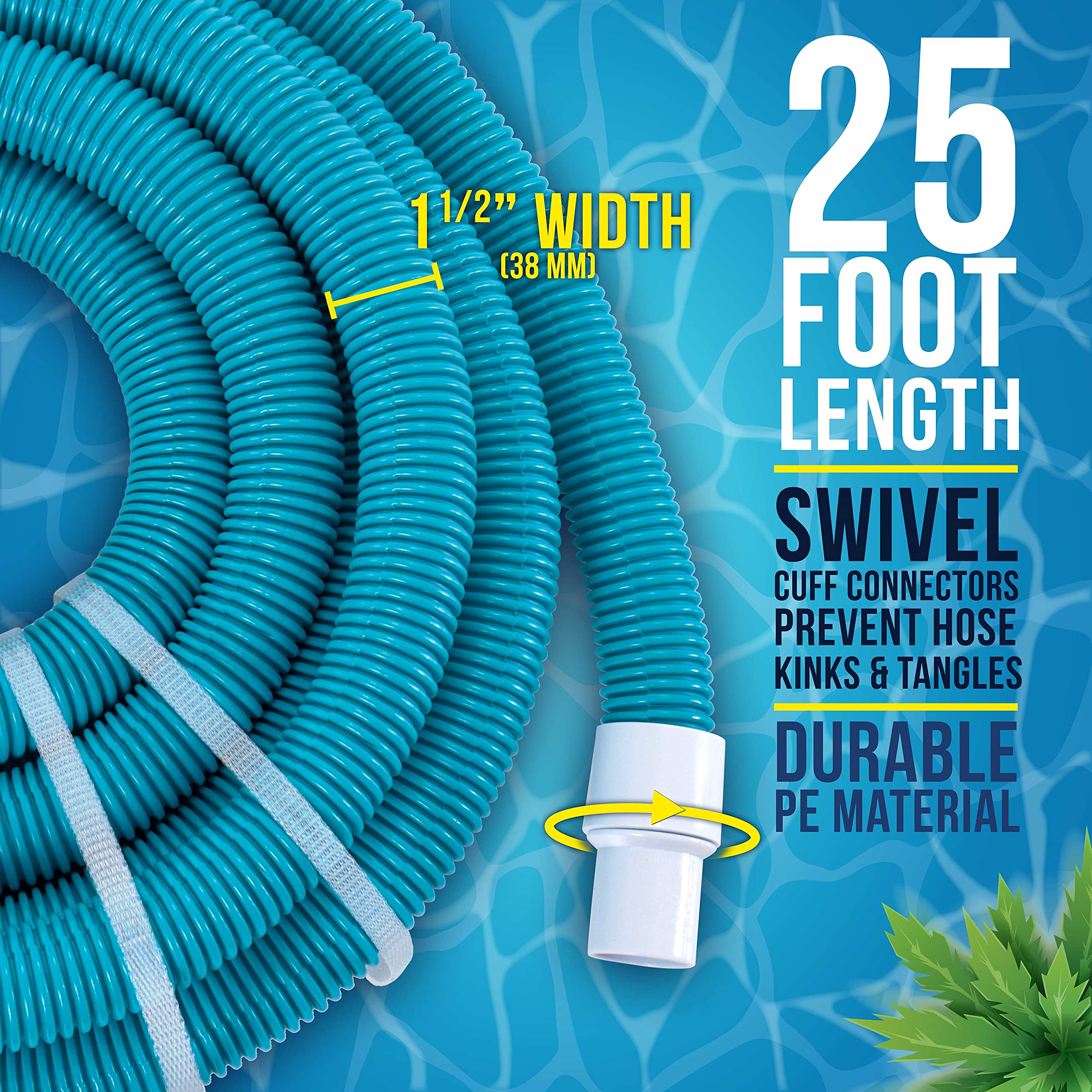 U.S. POOL SUPPLY Manguera de vacío profesional para piscina sobre el suelo de 1-1/2 pulgadas x 25 pies con puño giratorio, puño extraíble, corte para adaptarse compatible con bombas de filtro,
