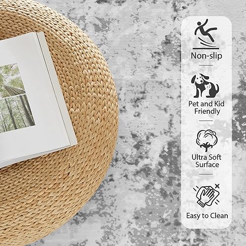 Miniatura 9 de RYB HOME Alfombra lavable para sala de estar, alfombra de área de 6 x 9 pies para dormitorio, ultra suave, lana sintética, antideslizante, moderna y