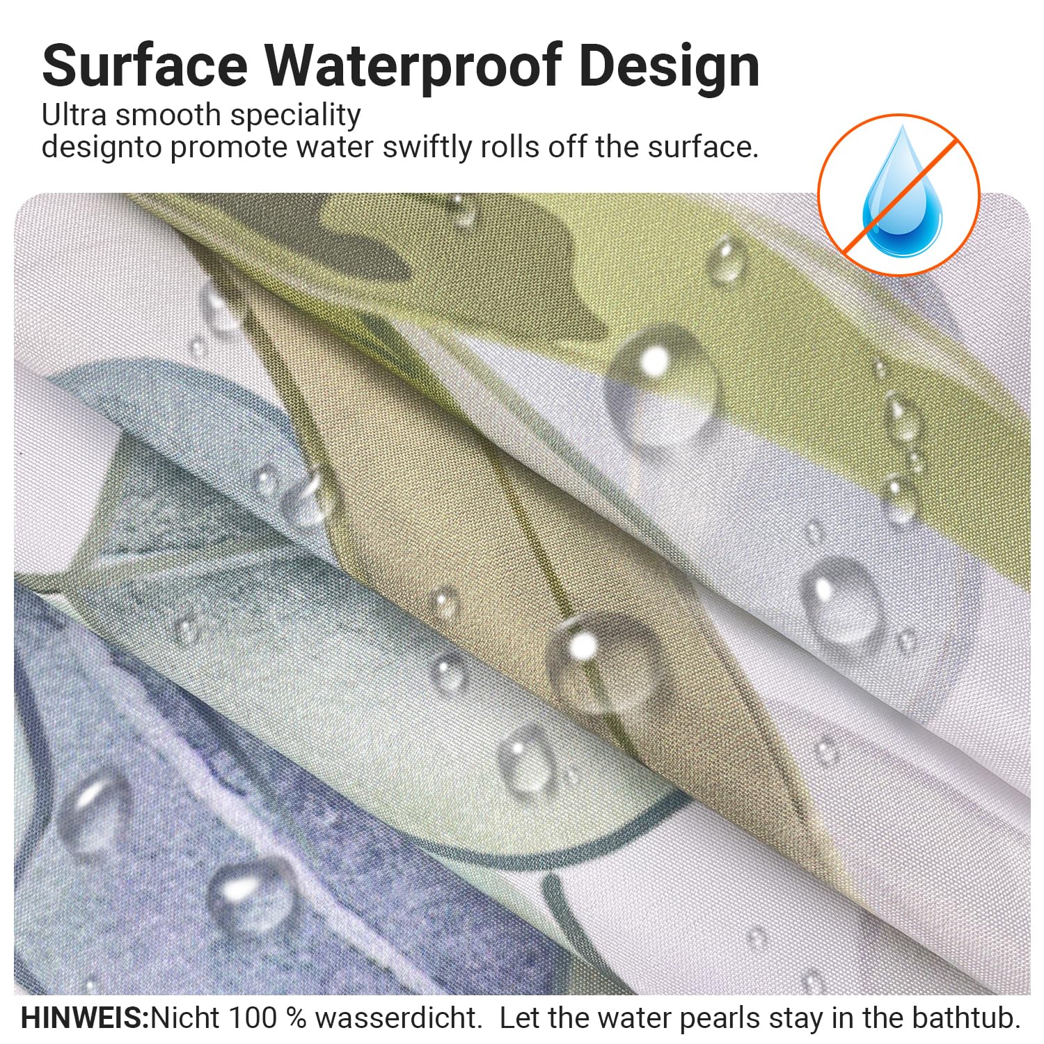 Lerores Shower Curtain 180 x 170 cm, Green Leaves Anti-Mould Textile, Weighted Hem, Water-Repellent - Image 2