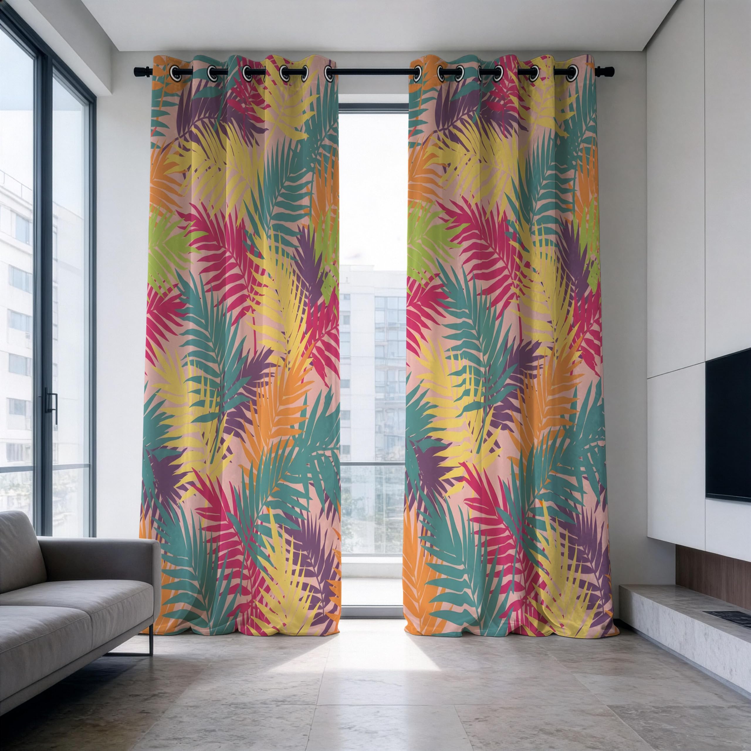 Verdunkelungsvorhänge fürs Schlafzimmer – Bunte Tropenvorhänge, Palmenblatt-Gardinen, Regenbogen-Fensterpaneele mit botanischem Muster (B x H/2 x 140 x 220 cm)