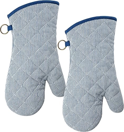 Miniatura 2 de 1 par de guantes de horno teñidos de hilo 100% algodón, resistentes al calor, guantes de 470 grados, hombres y mujeres, para cocinar, hornear,