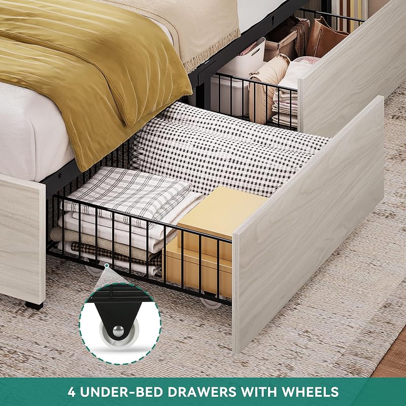 DWVO Queen Size Bed Frame with Bookcase Headboard and 4 Storage Drawers image 5