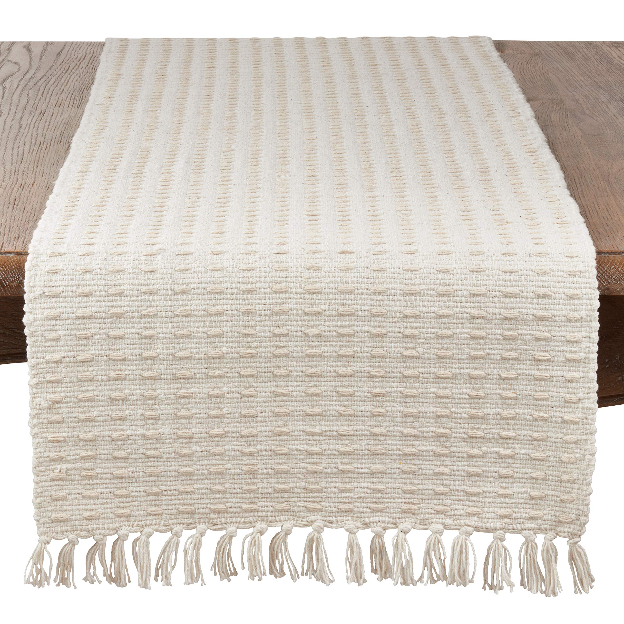 Saro Lifestyle Dashed Woven Table Runner, Natural, 16"x90"
