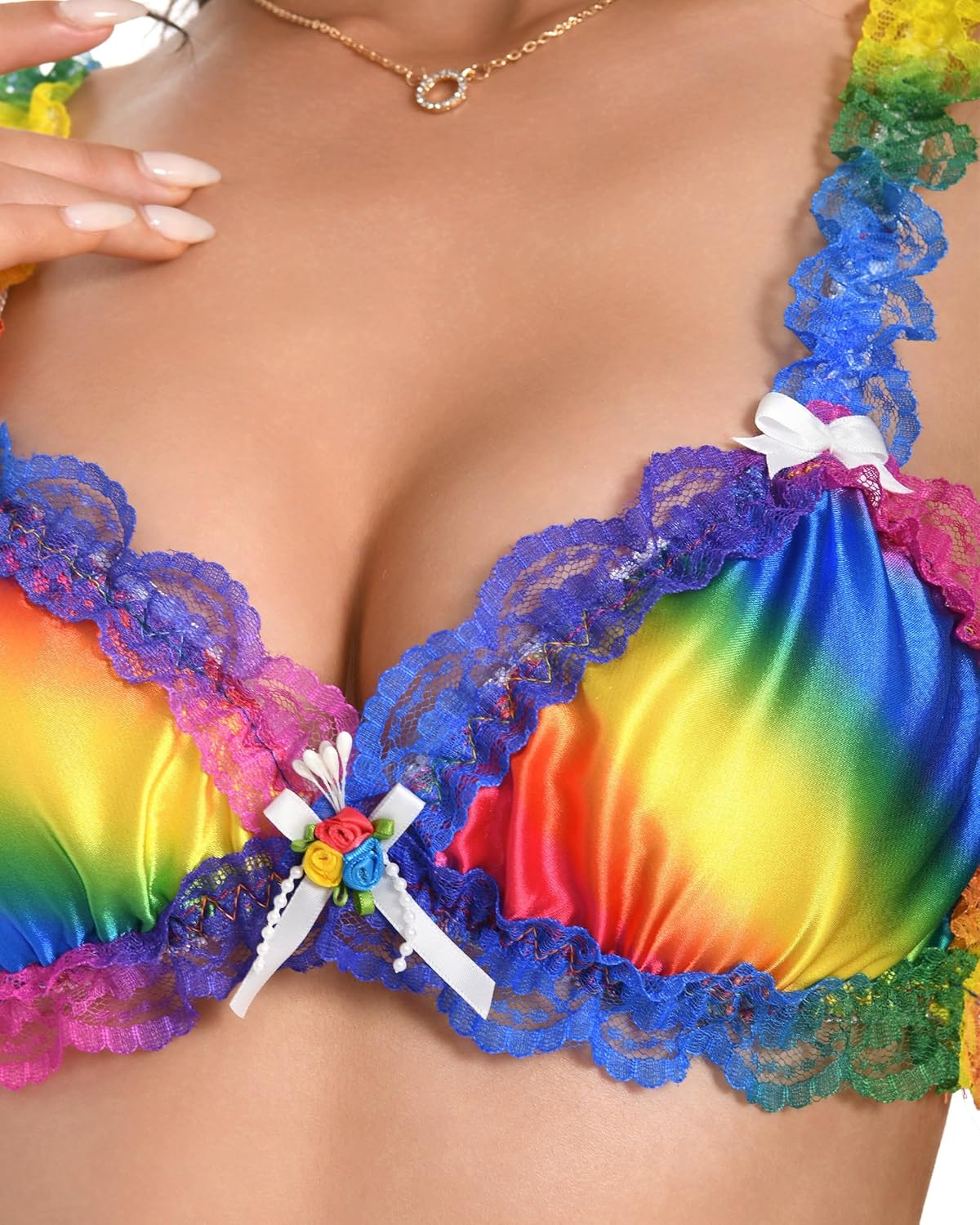 Satini Sissy Frilly Lace Fitted Satin Bralette - Image 5