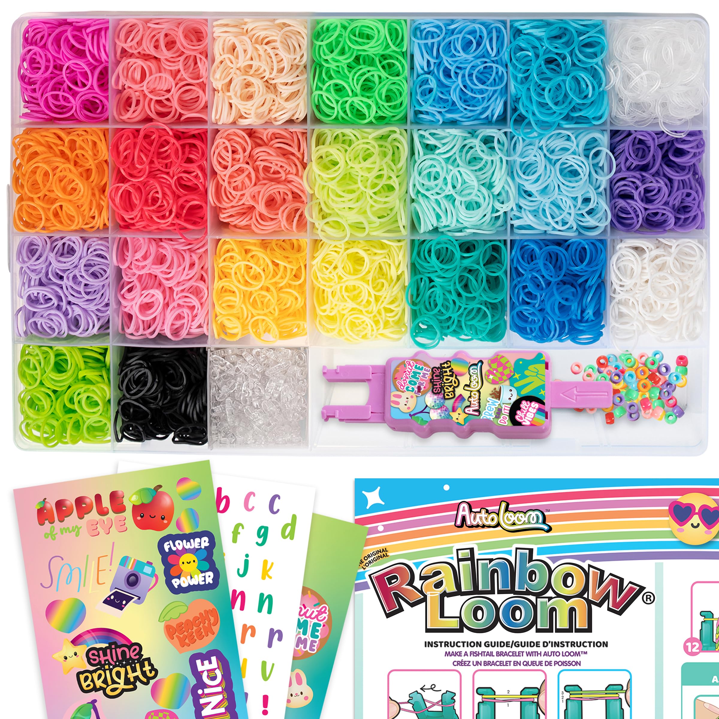 Rainbow Loom: AutoLoom Creation Case - DIY Bracelet Craft Kit, 9000 Rubber Bands, 50 Colored Beads, 3 Sticker Sheets, Jewelry Activity Set, Kids 7+