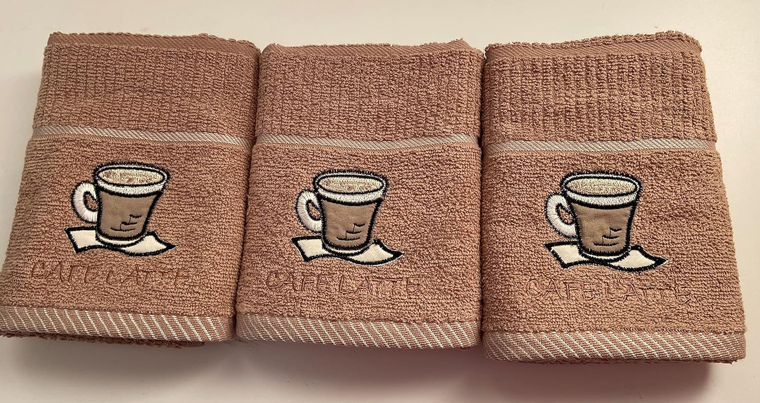 Jansons Direct Linens 100 Cotton 3 Pack Cafe Latte Coffee Cup Design