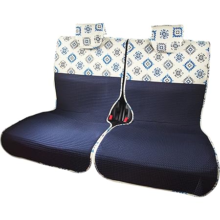 Amazon 後部座席用シートカバー 左右セパレートタイプ ブルーコロル柄 軽自動車 普通車 洗える かわいい 日本製 シートカバー 車 バイク