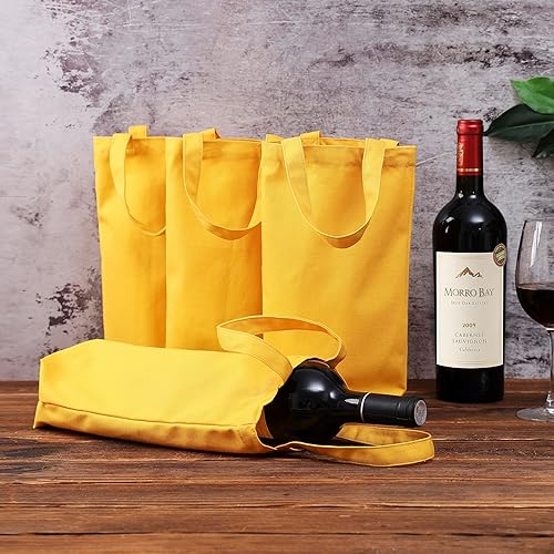 Miniatura 9 de Bolsa de vino, 10 x 7 x 2 pulgadas, 4 bolsas reutilizables de lona de algodón con etiqueta de cordón, Gris