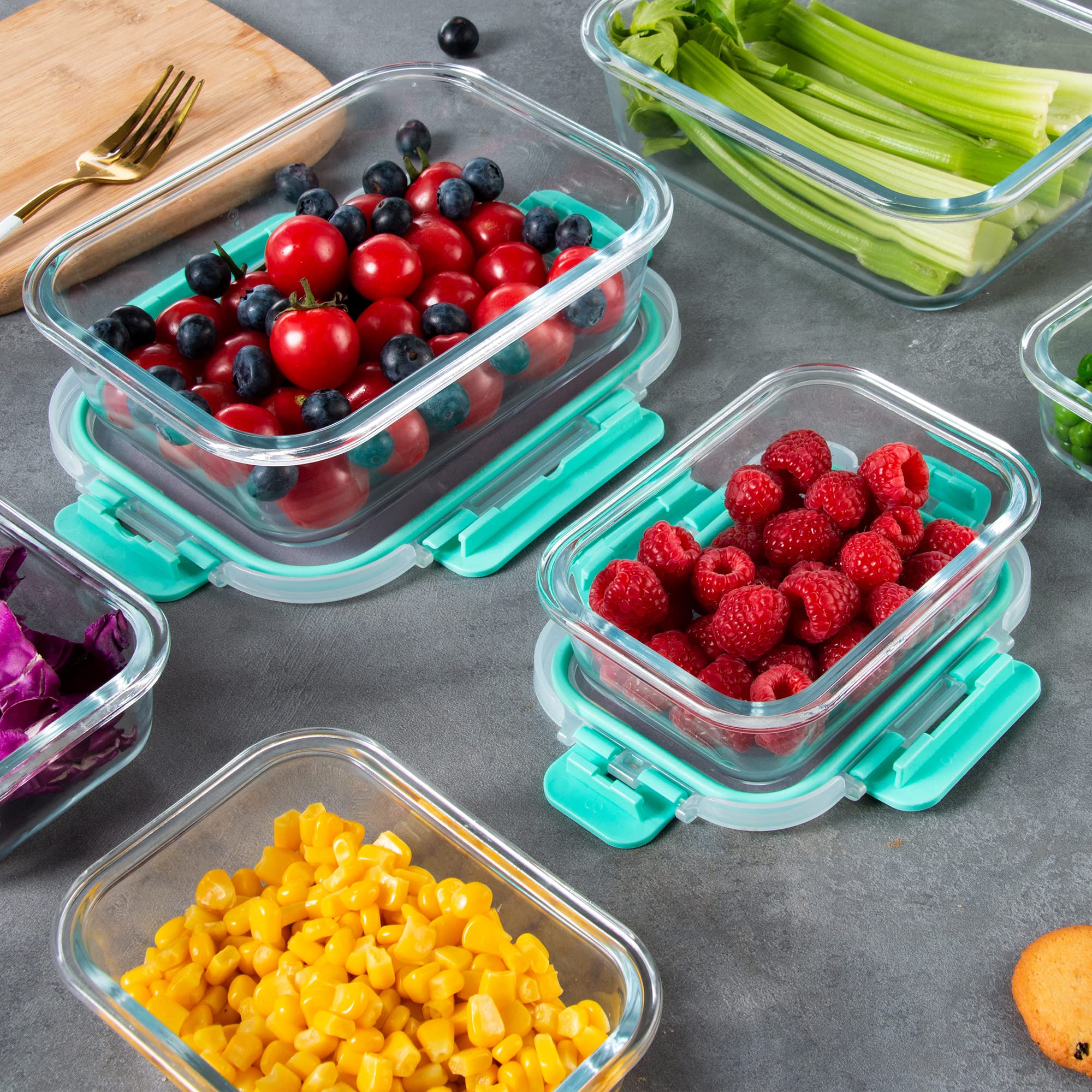 10 Pack Glas Lebensmittel Lagerung Container, luftdicht Mahlzeit Prep Container mit Deckel, Glas Mittagessen Container, Mikrowelle/Geschirrspüler sicher, Hellgrün