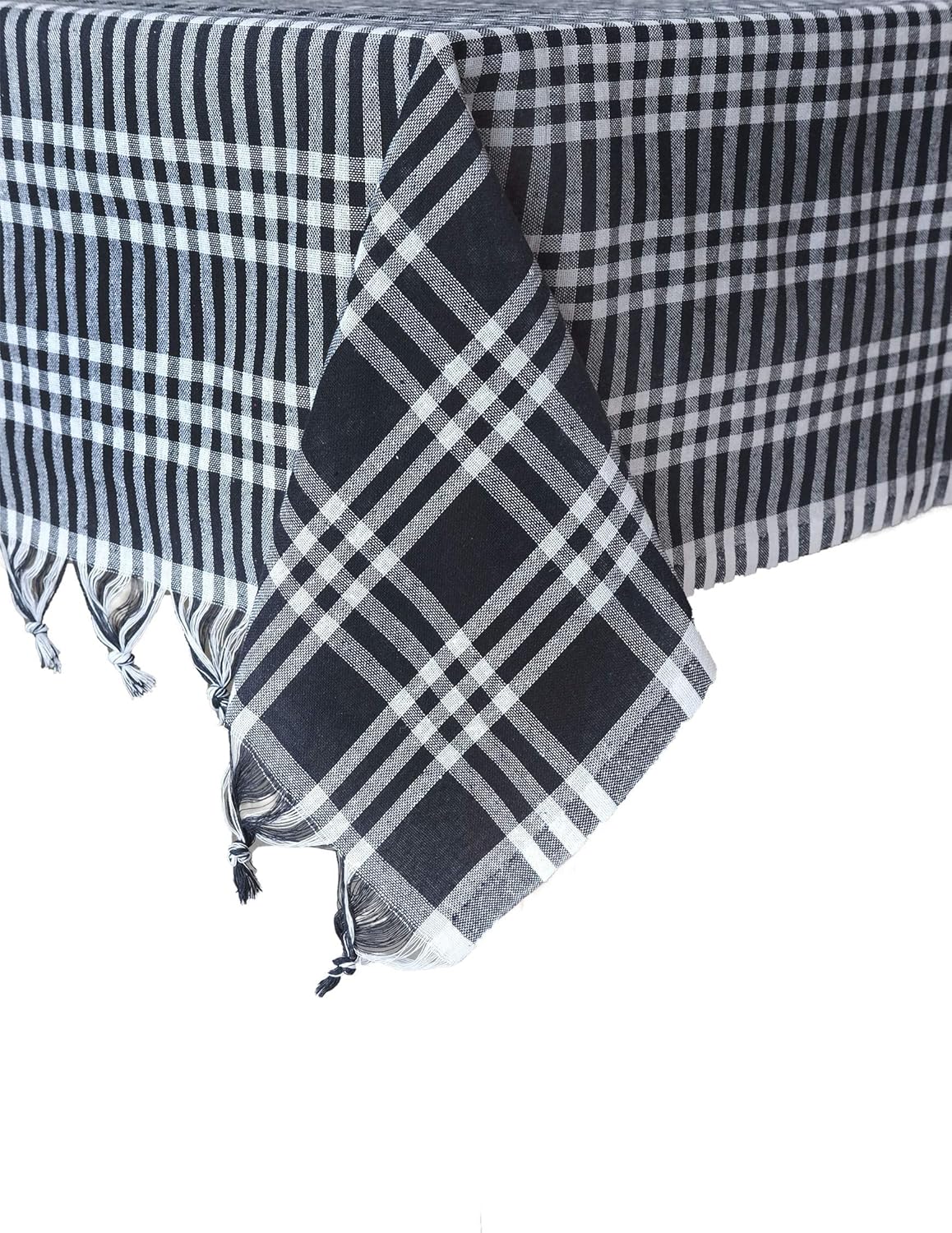 Flash Deals - 70% OFF Tablecloth Checkered Buffalo Check Plaid Linen Cotton Picnic Blanket Table Cover Mantel Black (Black, 63x63 inches)