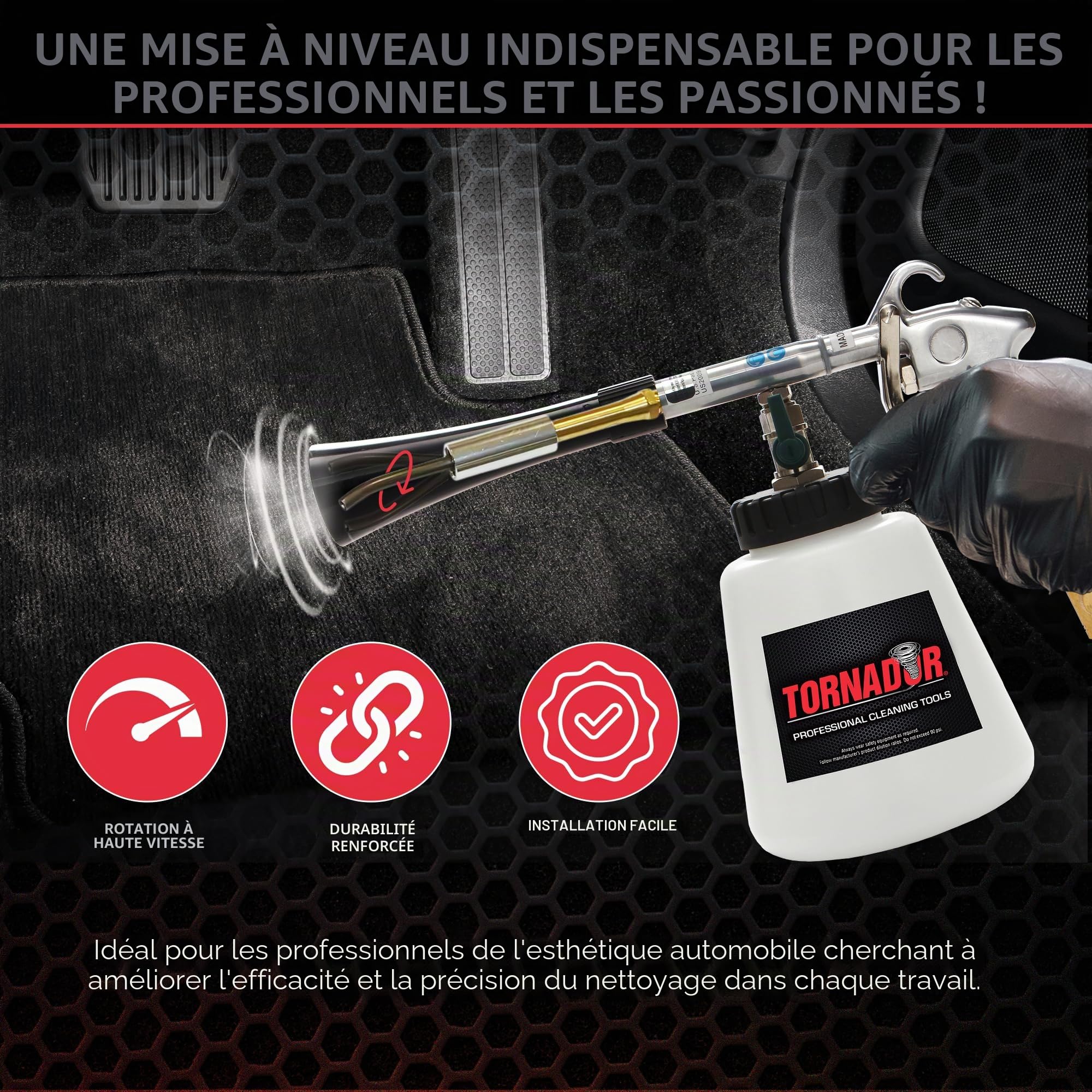 Tornador TB-200RS Kit de rotation pour Z-020 Noir | Tube lesté OEM avec tige rotative | Augmente la puissance de nettoyage | Installation rapide | Parfait pour les tissus d'ameublement de voiture, les