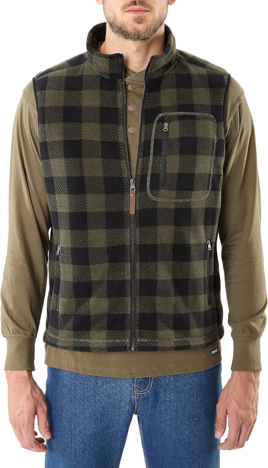 Smith's Workwear Men's Smith's Workwear Sherpa-lined Plaid Micro Polarfleece Vest With Zip Pockets