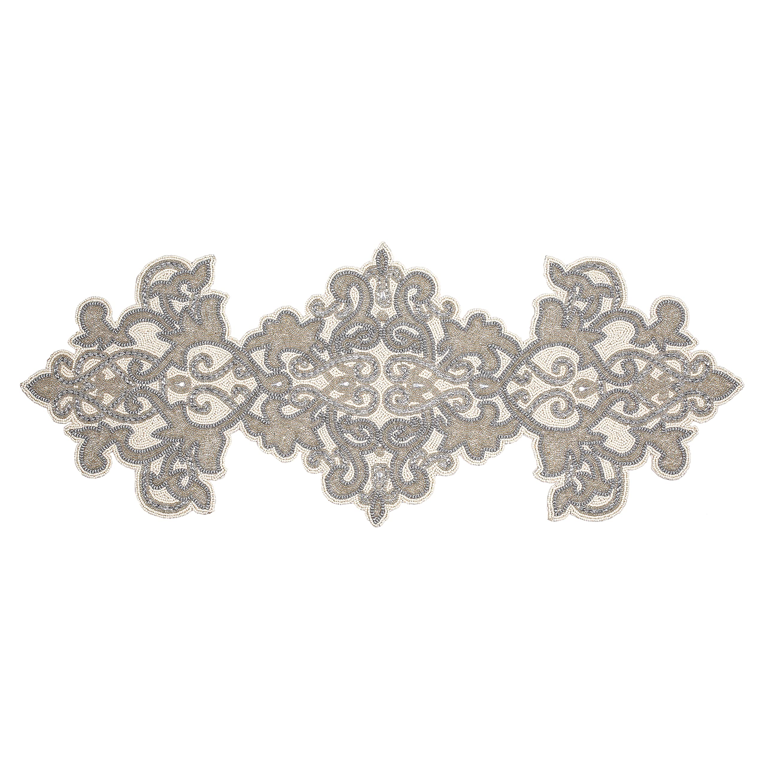 Hand Made Beaded Table Runner Inch in Mini Paisley Design Teal Silver Gold Colors,Produced by Skilled Village Artisans in India - A Beautiful Complements to Dinner