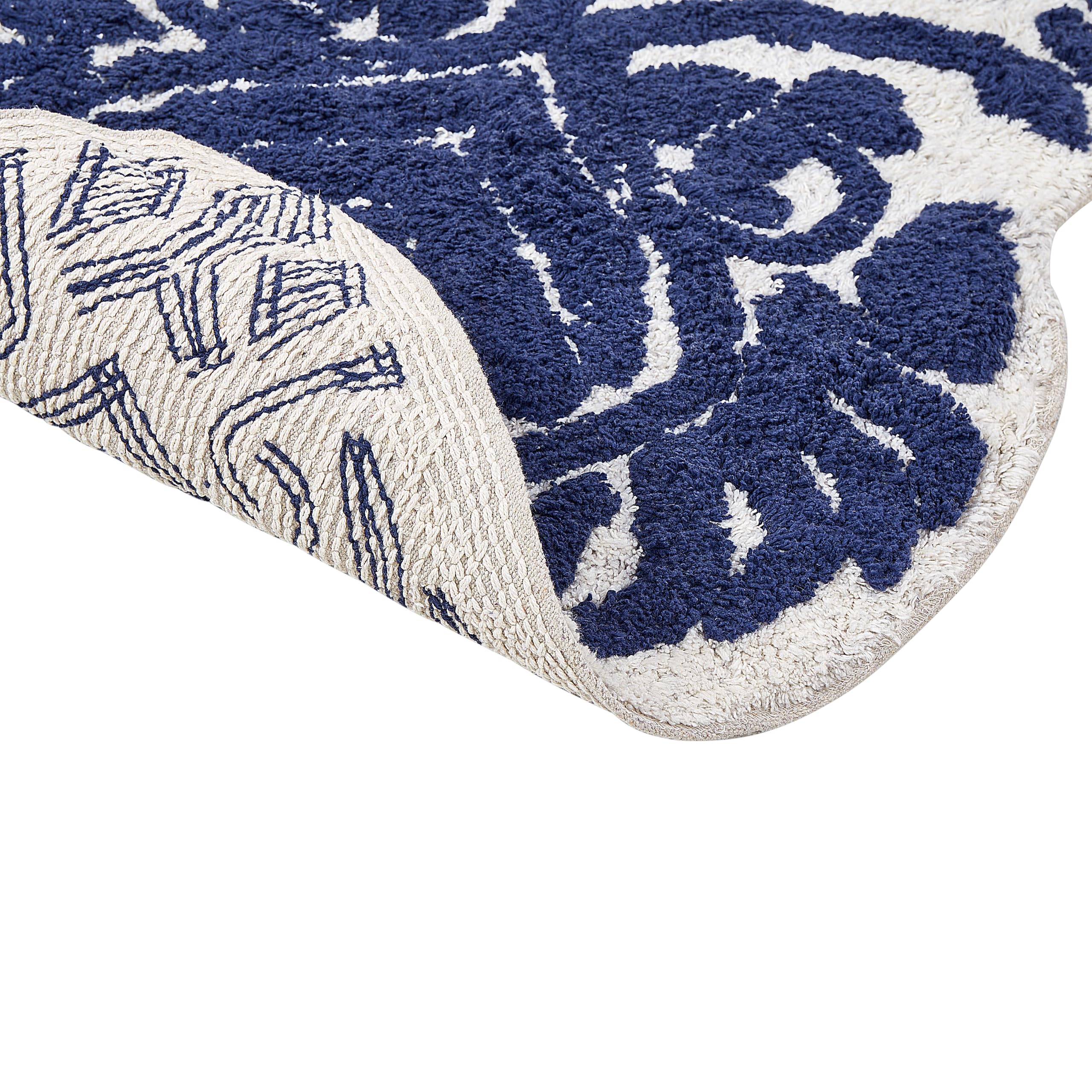Beliani Tappeto da bagno moderno in cotone di forma irregolare 150 x 60 cm con motivo decorativo Accessori da bagno blu