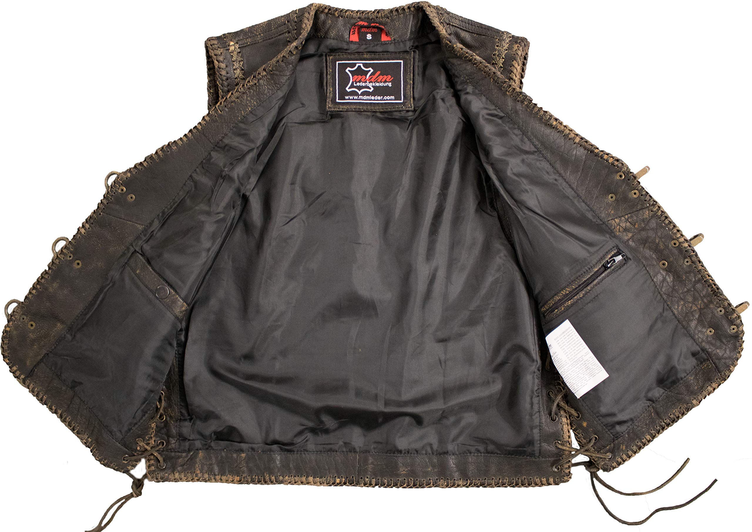 MDM Gilet en cuir vintage pour homme avec double tressage