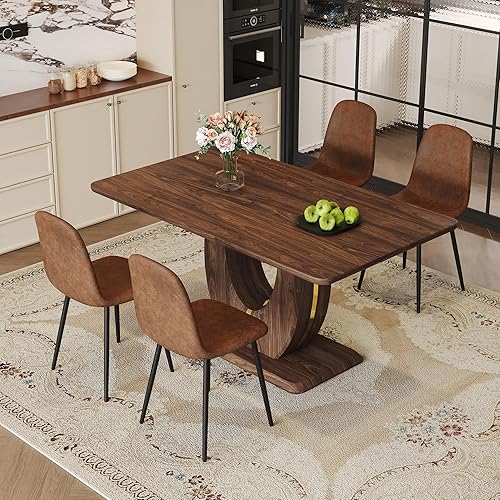 Miniatura 94 de JUFU Juego de mesa de comedor para 6 personas con sillas tapizadas de poliuretano, mesa y sillas de comedor de mármol sintético gris de 63 pulgadas,