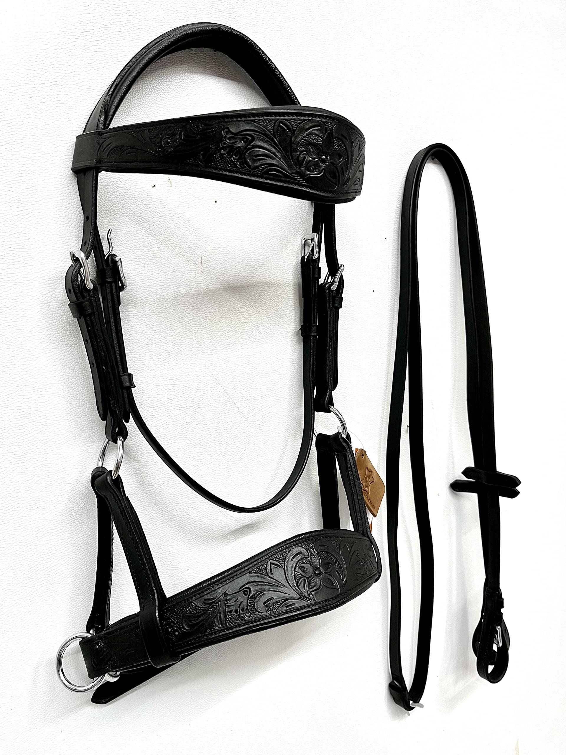 Sidepull Trensenzaum ohne Gebiss Designer-Handschnitzerei Schwarz oval