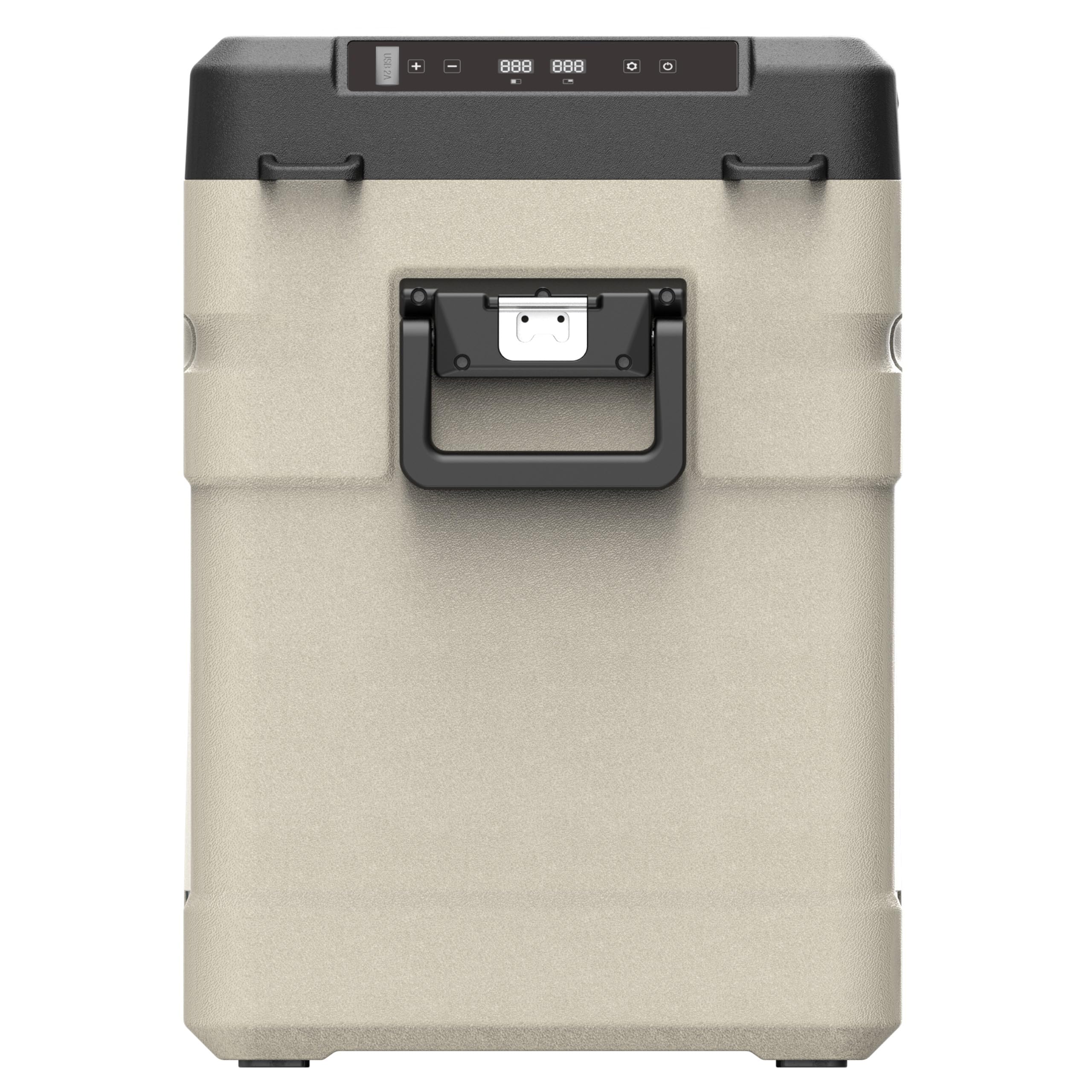 Kompressor Kühlbox 55L – Dual Zone Mini Kühlschrank mit App-Steuerung, 12V/24V/230V für Auto, LKW, Wohnmobil & Camping, Gefrierfunktion bis -20°C, Beige-Schwarz