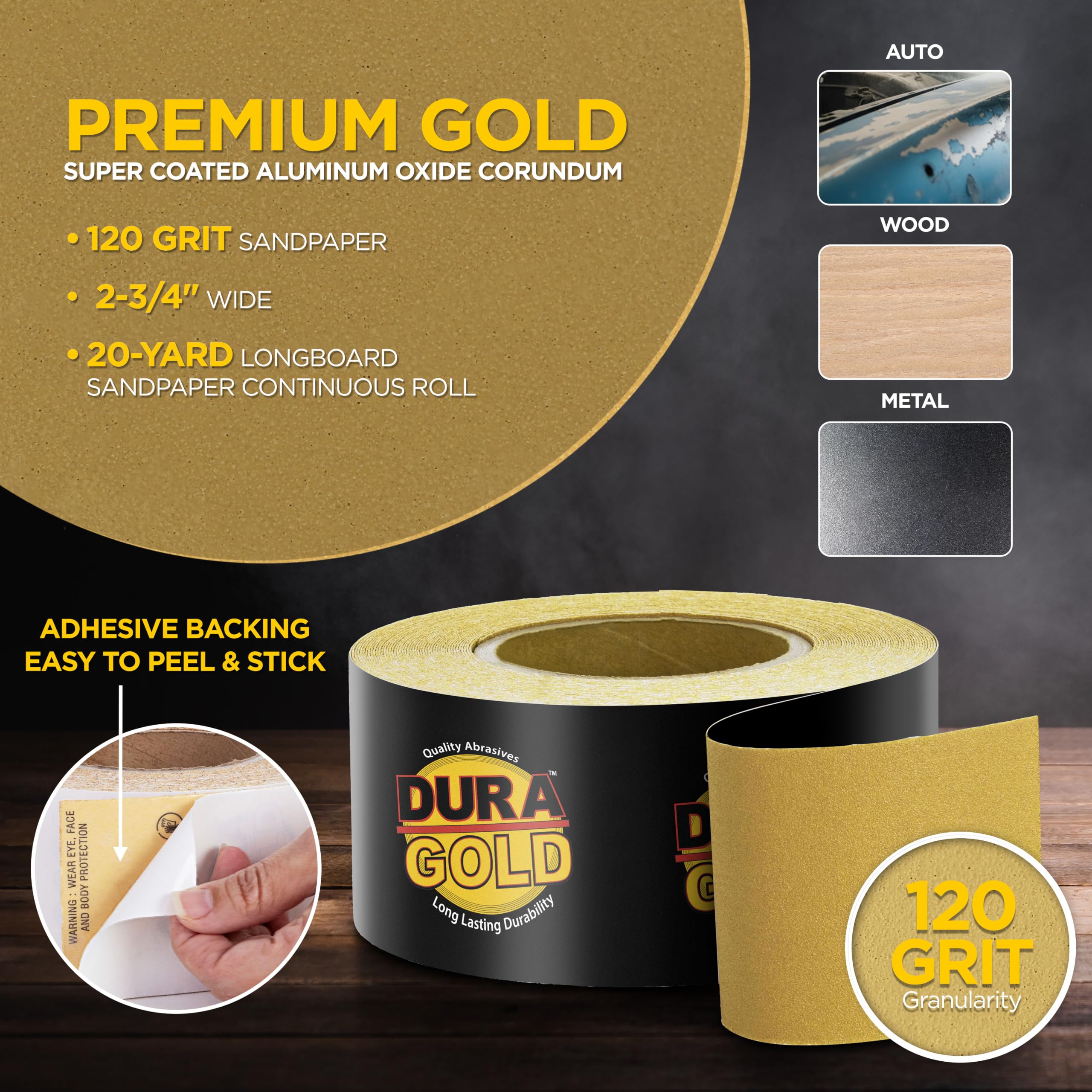 DURA-GOLD Papier ścierny Longboard o ziarnistości 120 2-3/4 PSA od Dura-Gold