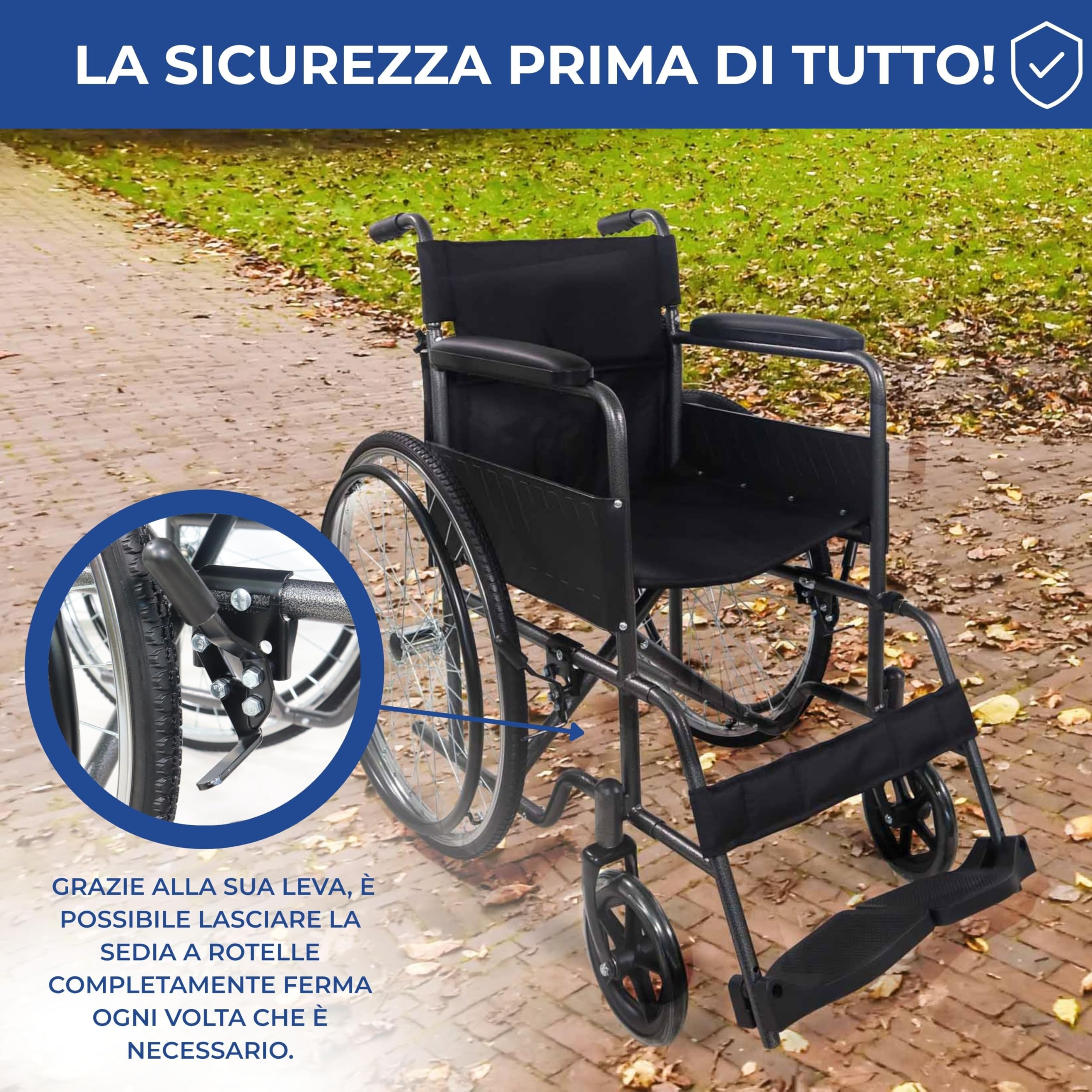 Mobiclinic®, Sedia a Rotelle Pieghevole, Denver, Marchio Europeo, Seduta 46 cm, Freno Manuale, Schienale Rimovibile, Poggiapiedi, Robusta, Carrozzina (Grigio)