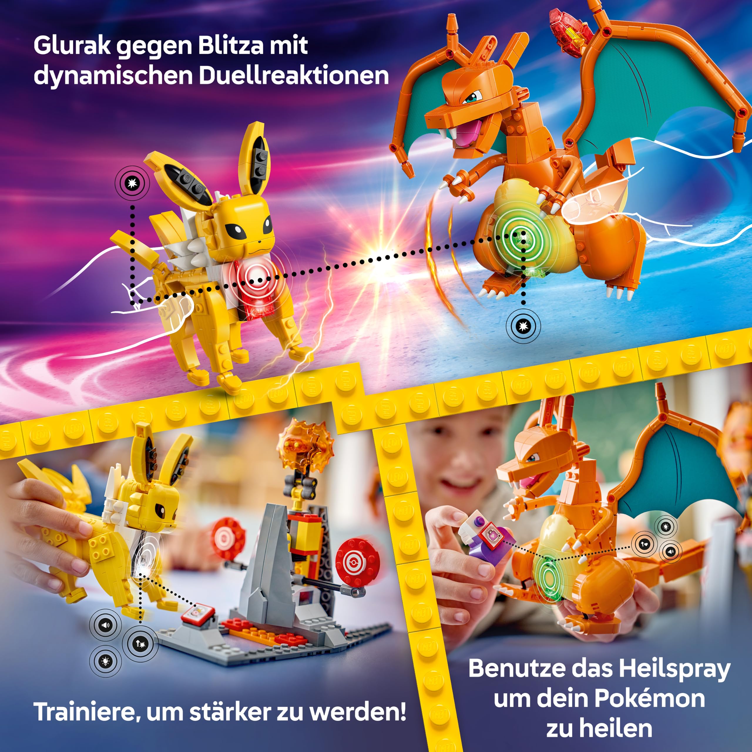 LEGO Pokémon SMART Play: Ultimativer Showdown zwischen Glurak und Blitza - All-in-1 Set mit 2 SMART Bricks, 4 Tags, 2 Figuren & Ladegerät - Geschenk für Kinder ab 8 Jahren - 72167