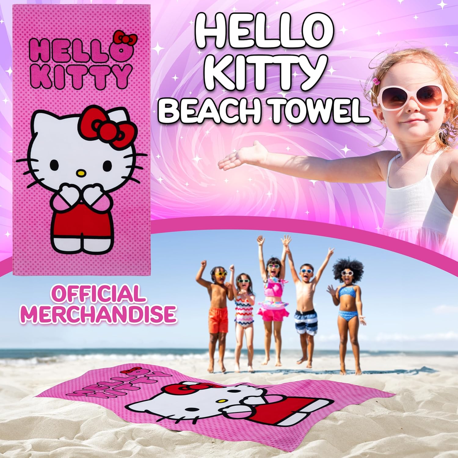 Hello Kitty Towel for Kids Teenagers Women Quick Dry Towel for Pool Beach Bath Swimming Trips Travel Essentials 55x28” (Pink, 5 x 28inch)